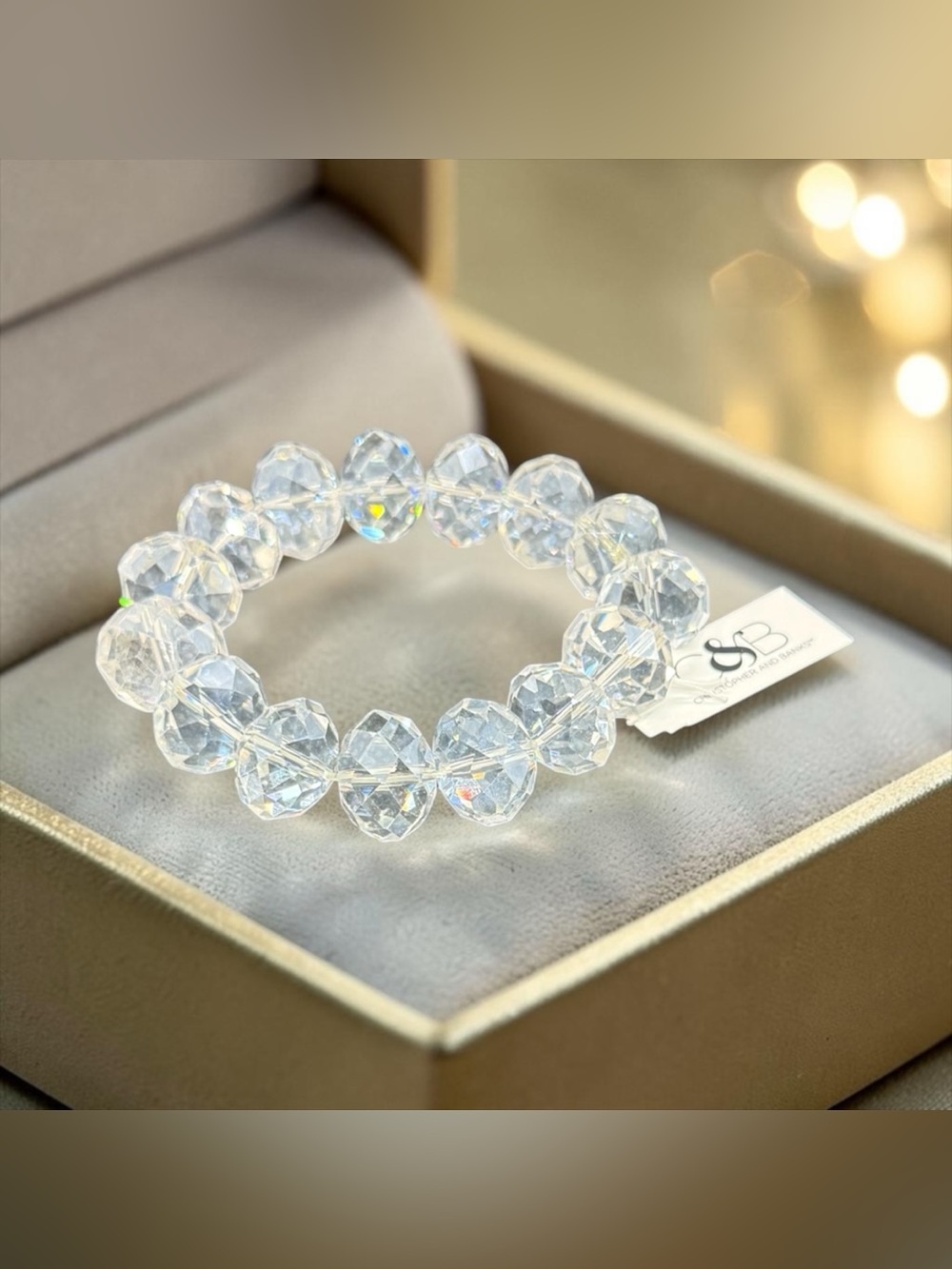 🩶CHRISTOPHER & BANKS🩶Clear Chunky Faceted Crystal Stretch Bracelet/NWT